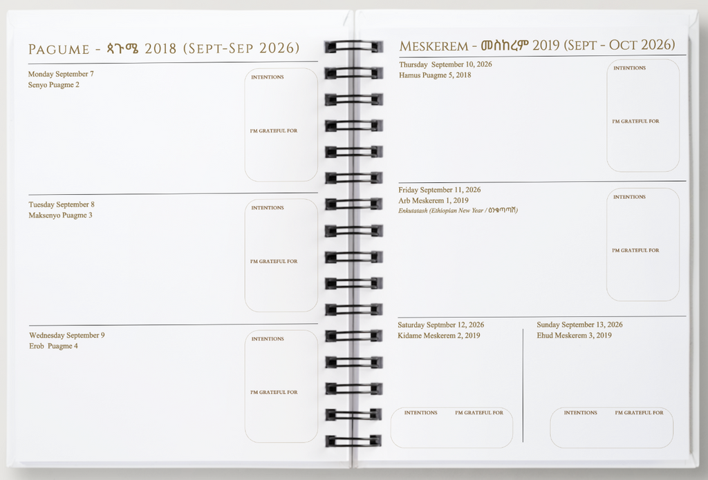 An open spiral-bound planner or calendar spread showing two pages side by side with Hebrew dates and time slots for September and October 2026.