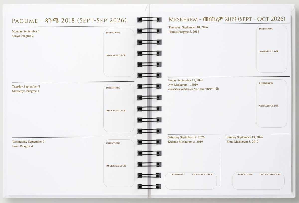 An open spiral-bound planner or calendar spread showing two pages side by side with Hebrew dates and time slots for September and October 2026.